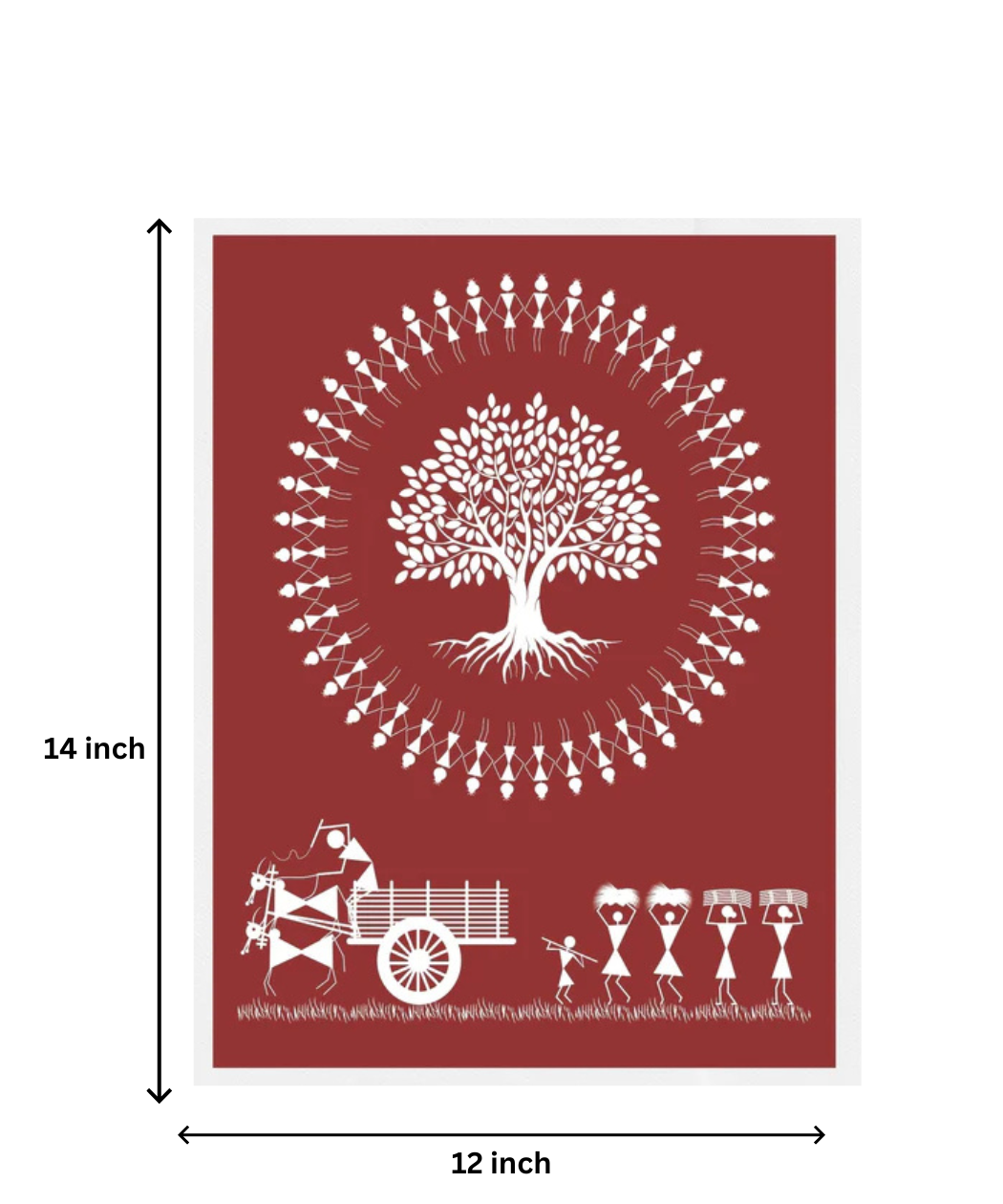 Tandanu Warli Art Tree of Life with Rural Village Scene 12x14 inch Frame - Image 3