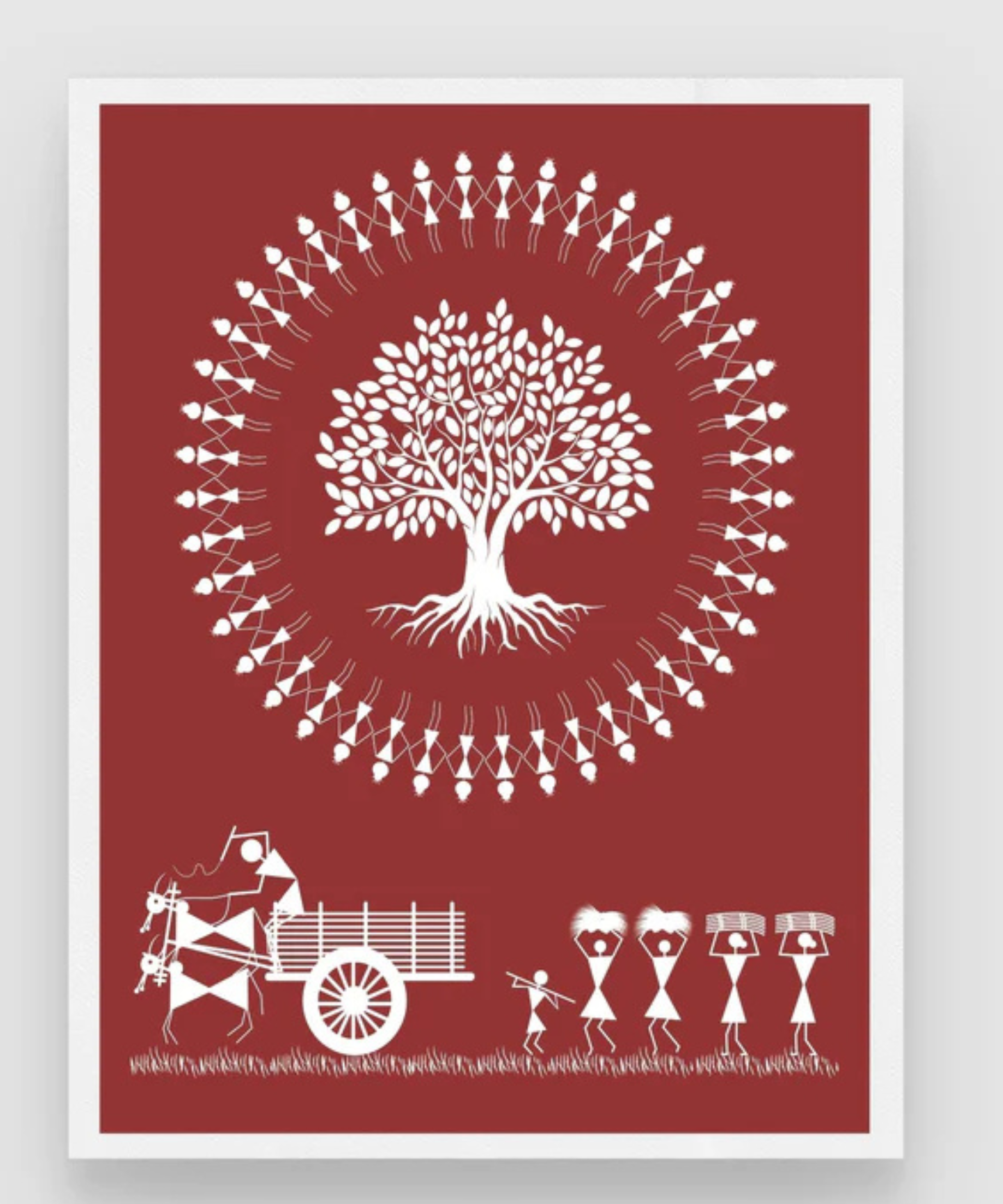 Tandanu Warli Art Tree of Life with Rural Village Scene