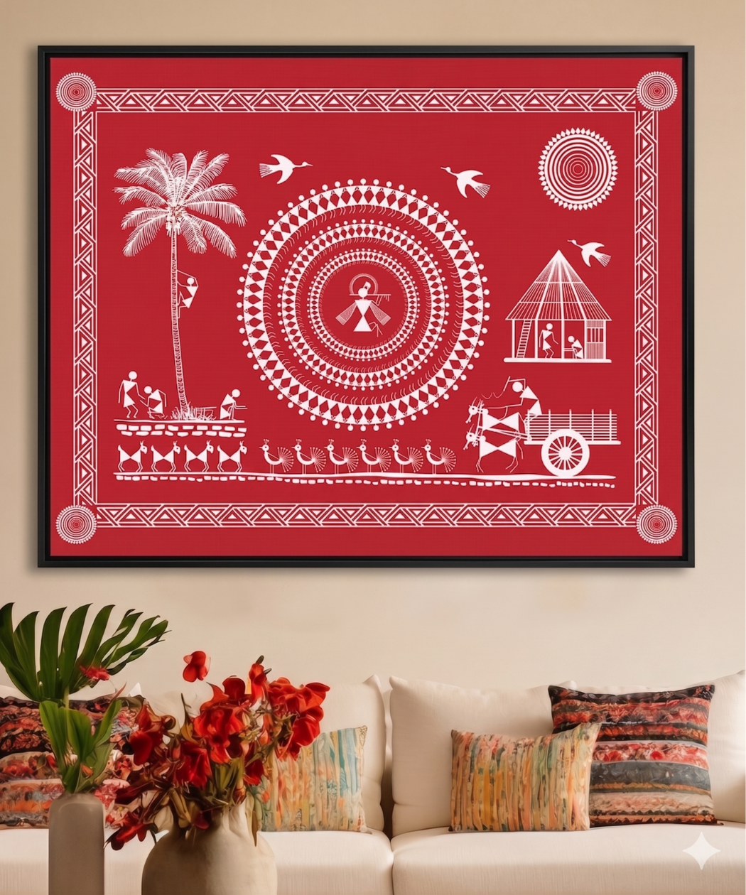 Indian Ethnic Warli Wall Art Large Size Canvas Painting 12x18 Frame