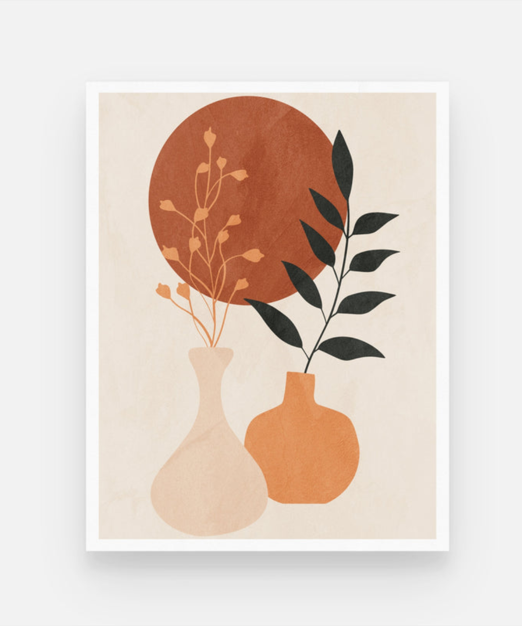 Boho Botanical Vases & Sun Art Print – Earthy Terracotta Abstract Giclée Wall Art - Image 2